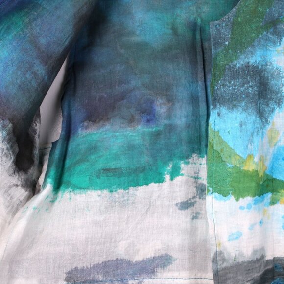 Mexico Handmade Vest Grasol Boutique Cropped Cotton Watercolours Blue Green - Picture 7 of 10